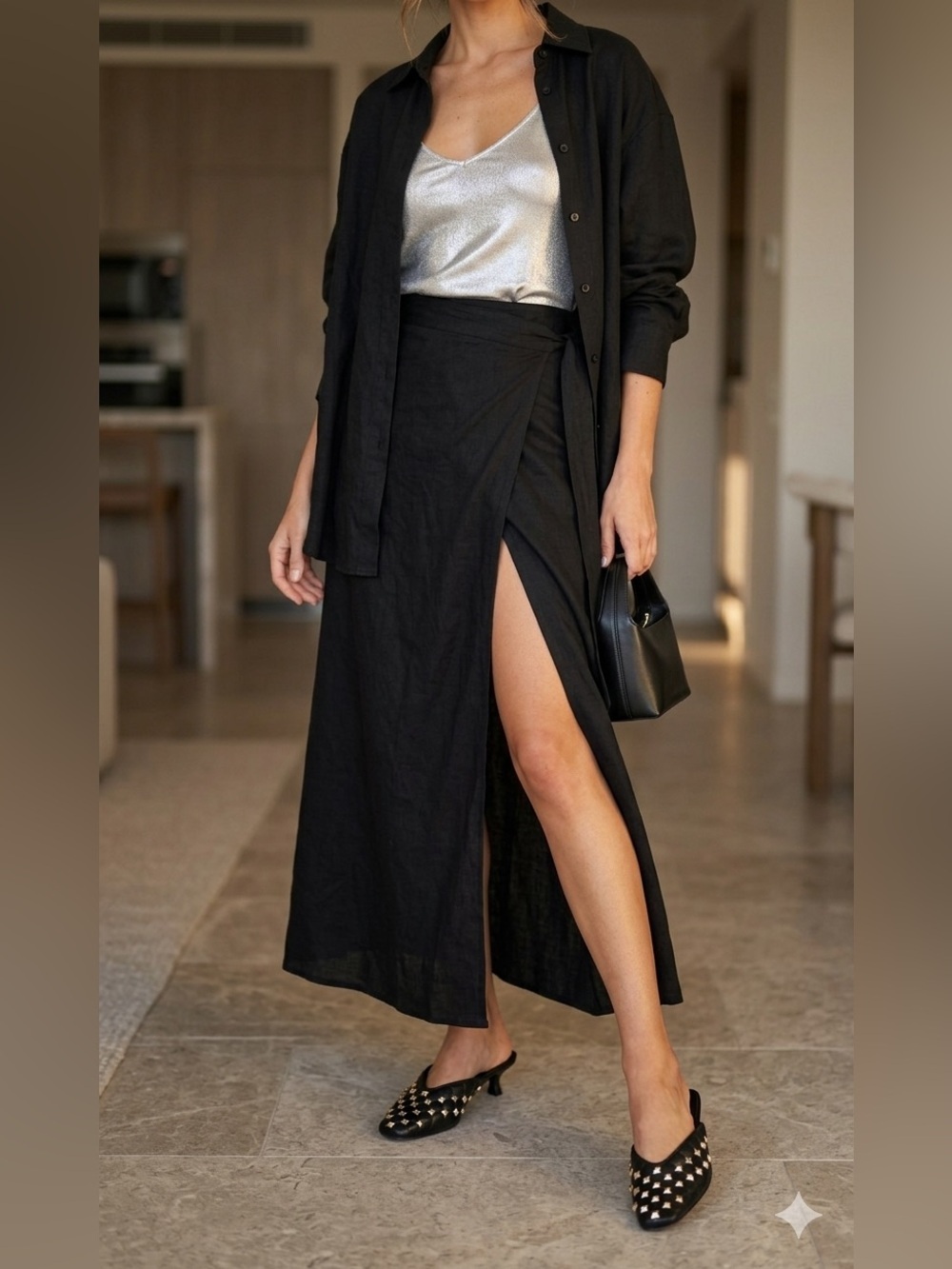 VICI Black Quilted Slip-On Mules with Gold Studs